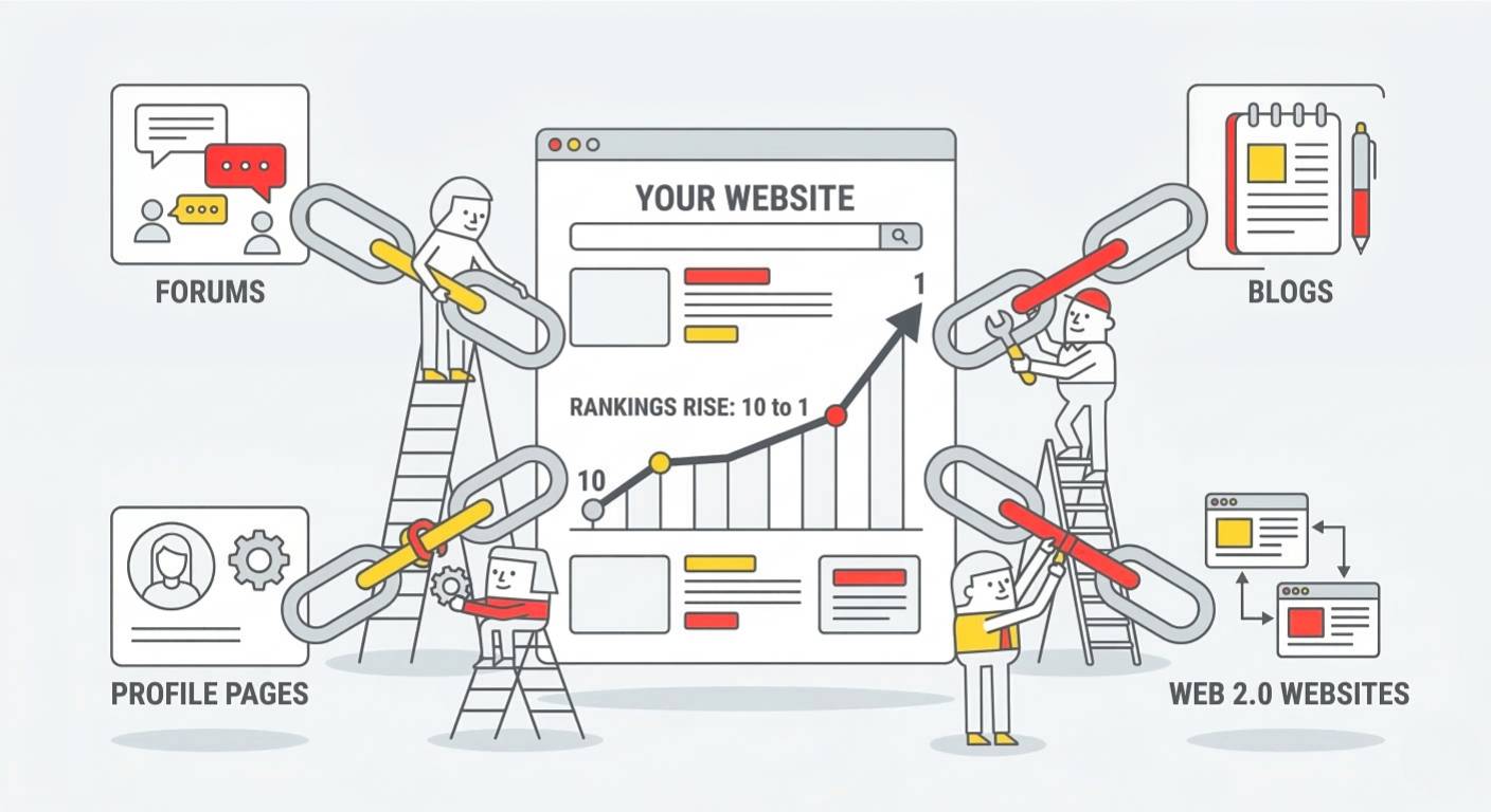 Illustration showing backlinks improving SEO rankings