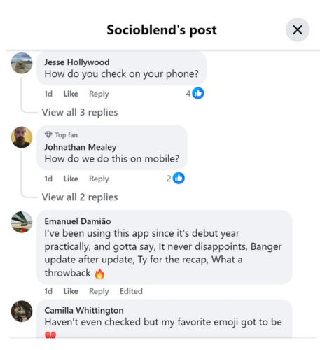 Preview of sample Facebook comments