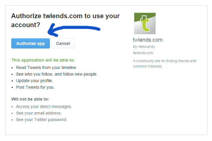 Authorize app Twitter