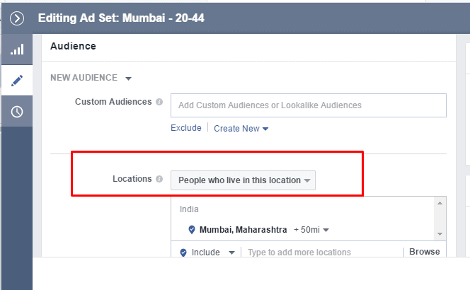 selecting location facebook ads