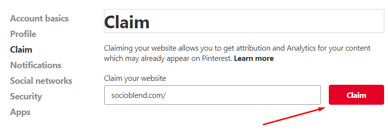 claim website pinterest