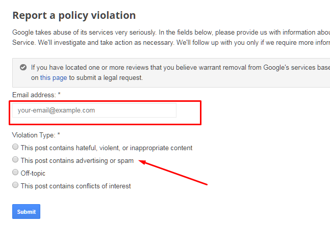 Google review - report policy violation