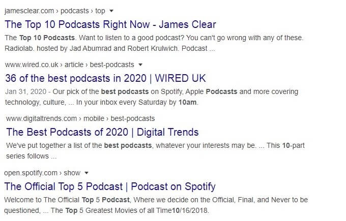 spotify podcasts google search result