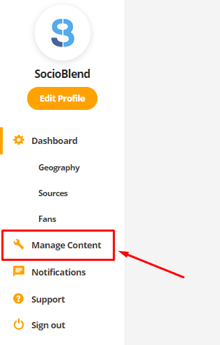 manage content option in audiomack