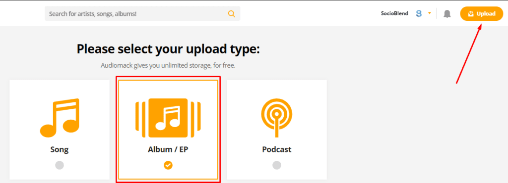 upload type on audiomack 1