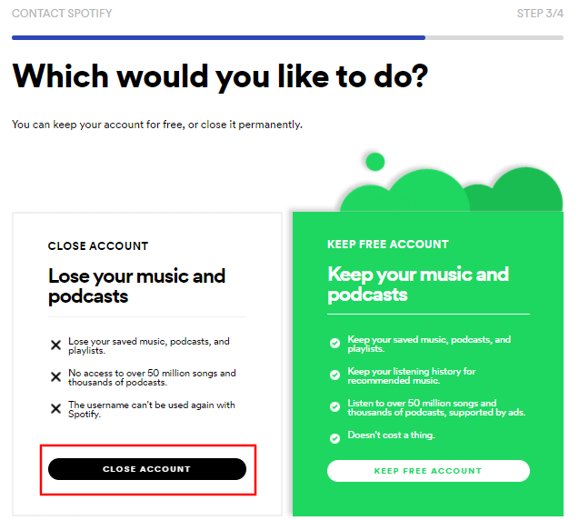 Choose "Close Account" or "Keep Free Account"