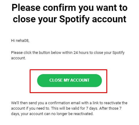 Confirm "Close my Account"