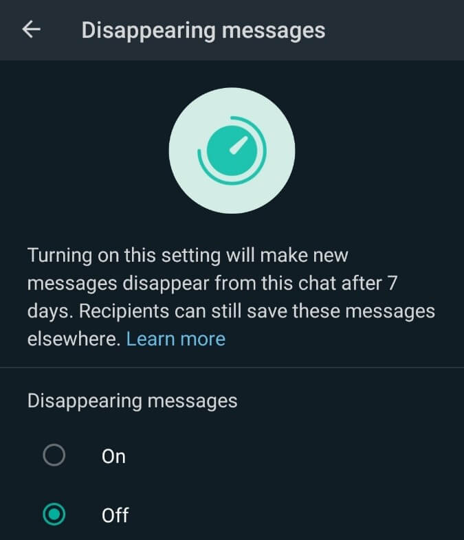 whatsapp disappearing message