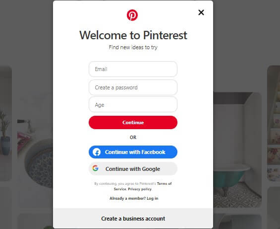 Signup Pinterest account