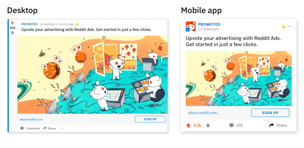 Desktop and Mobile App view of Reddit Ads