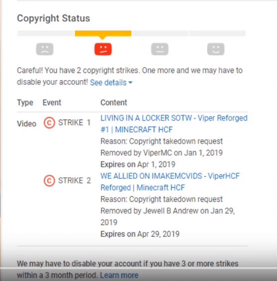 Youtube Copyright Strike Status