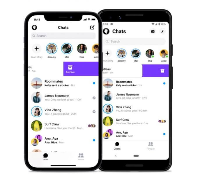 Facebook messenger archive feature for mobile app