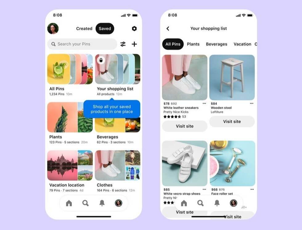 Pinterest latest shopping features