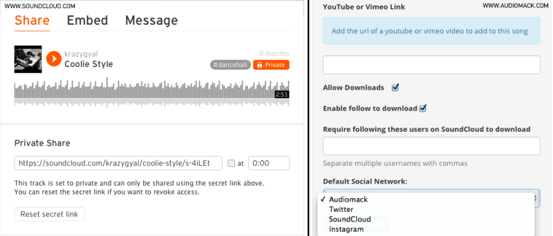 How Social Media Integration differs in Soundcloud and Audiomack