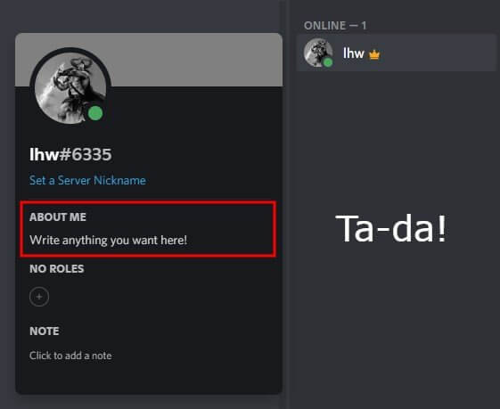 About me feature for Discord Users