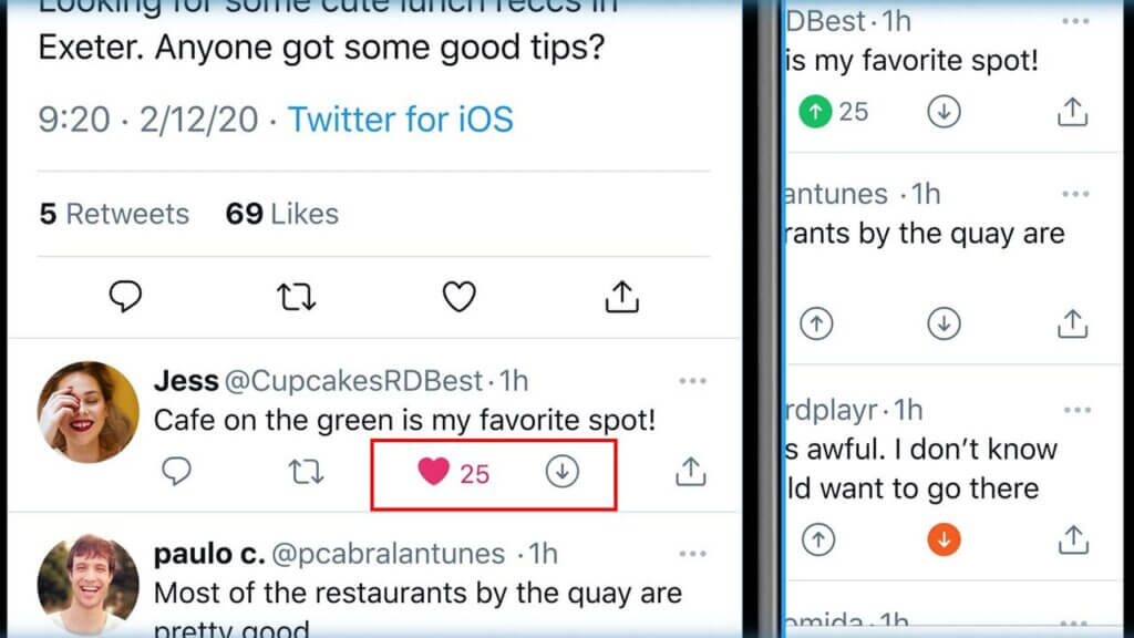 How upvote and downvote buttons works in twitter