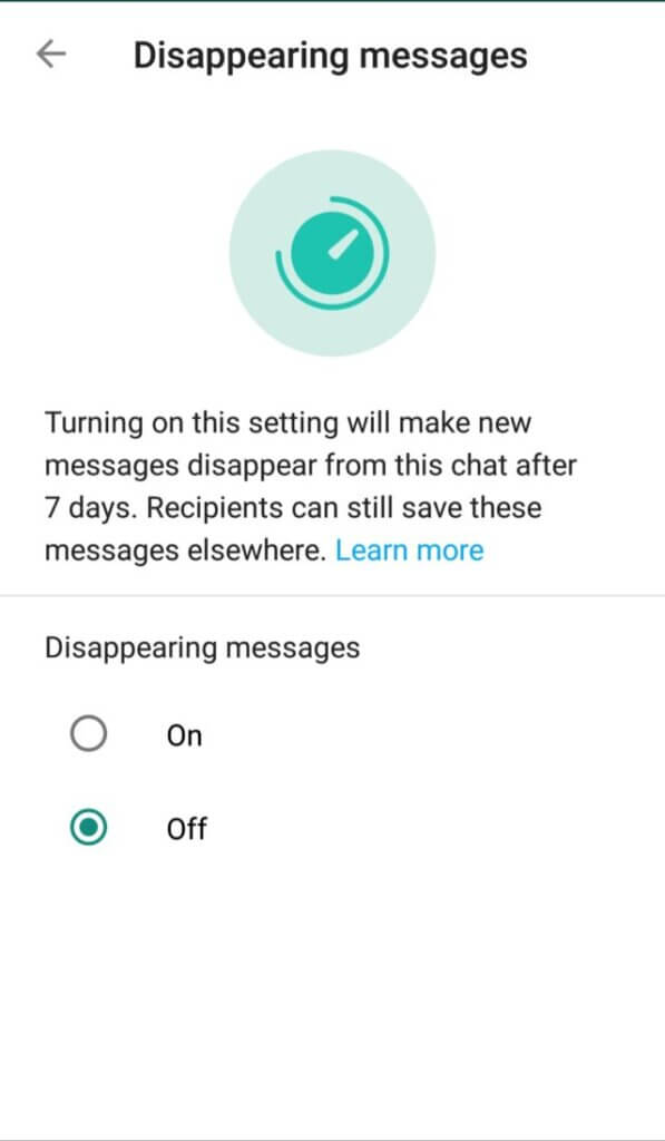 Disappearing Messages Feature on Whatsapp