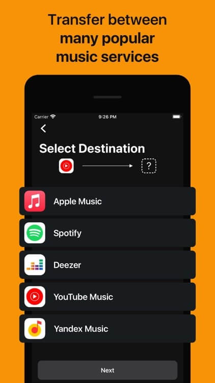 select destination -Youtube songs to  Spotify