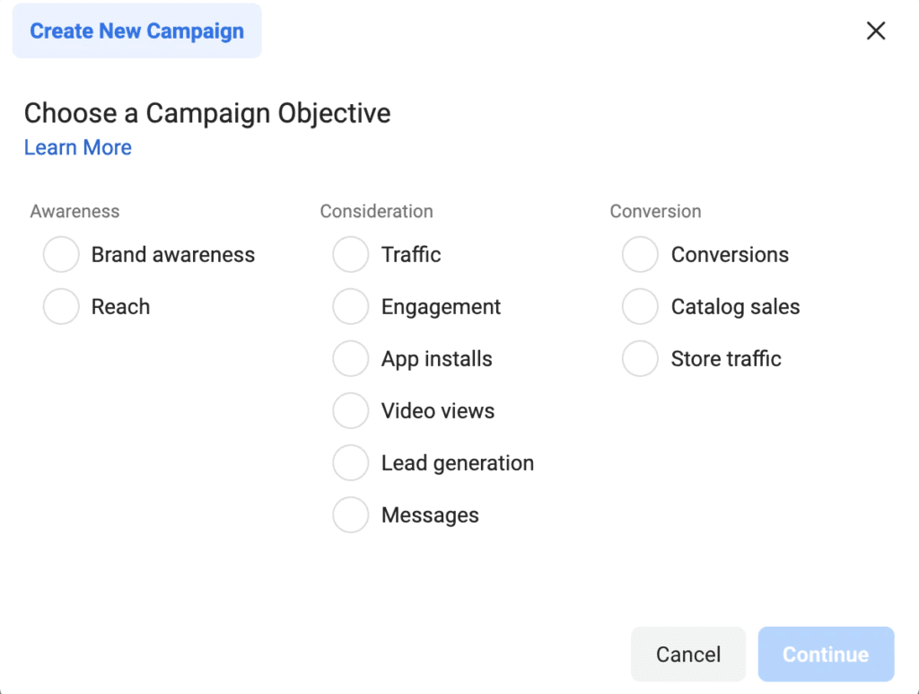 Ad campaign, choose objective