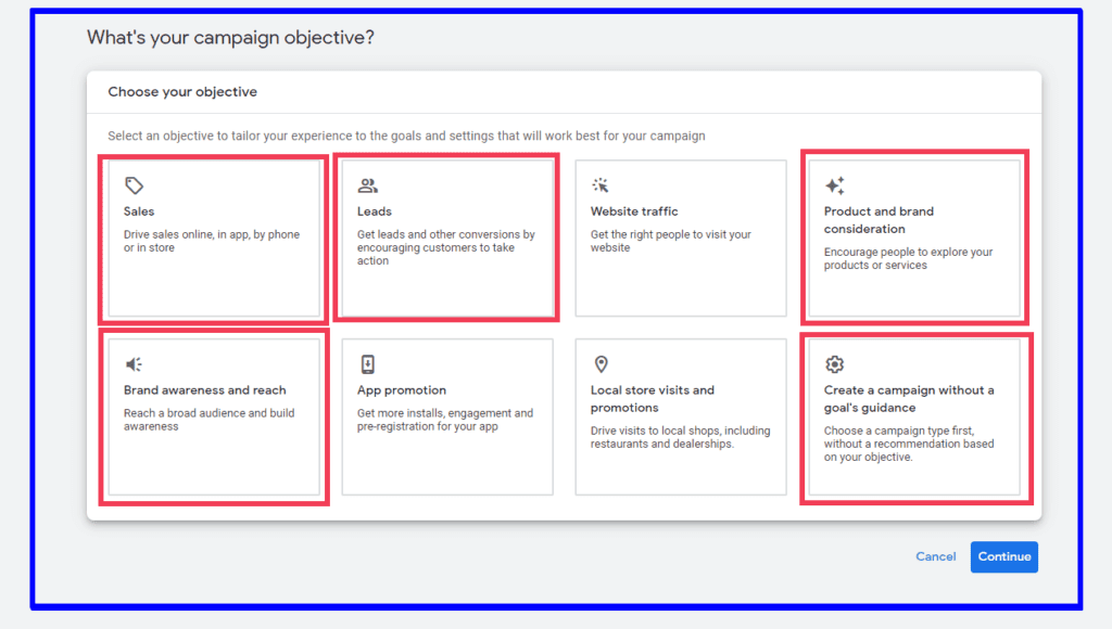 campaign objective while setting up google ads campaign