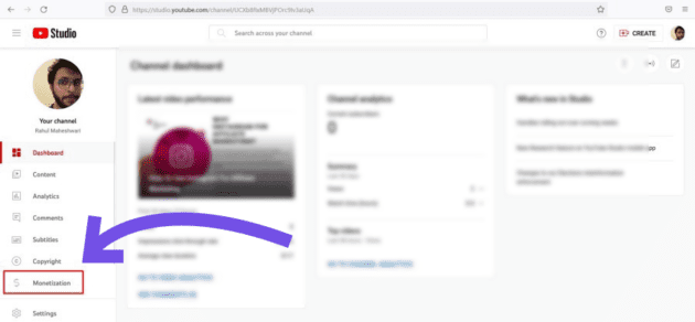 monetization tab from Youtube studio