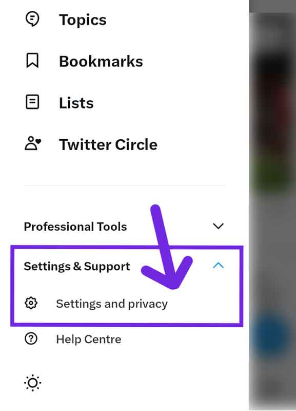 Settings and privacy - Twitter account