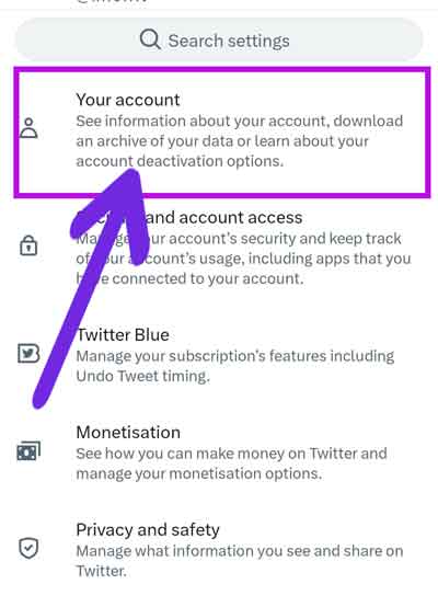 Your account settings Twitter