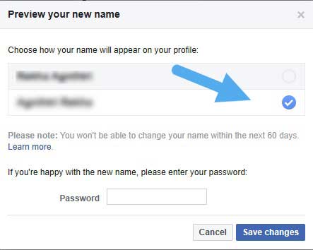 Preview your name on Facebook.