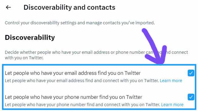 Hide discoverability on Twitter