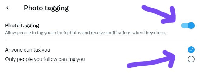 Disable photo tagging on Twitter