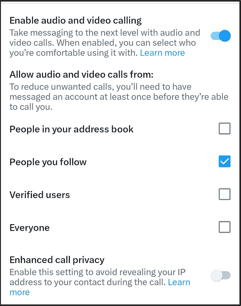 enable voice call on X app