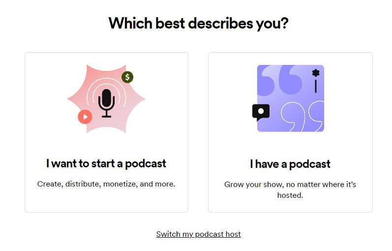 Starting a podcast option on Spotify