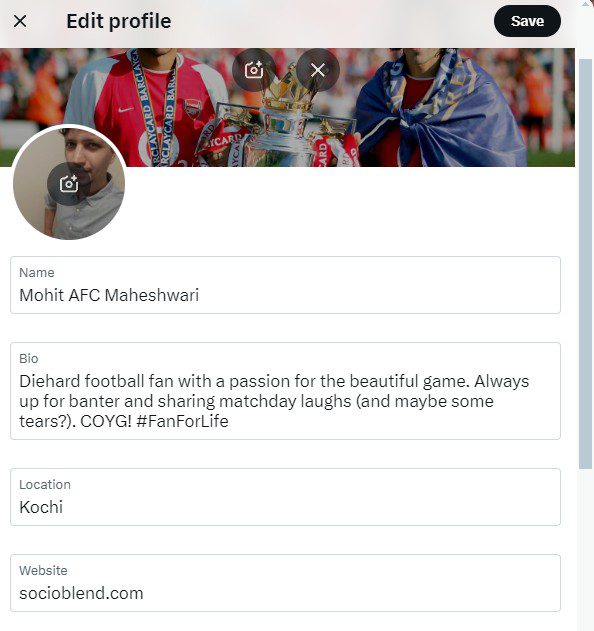 Twitter edit profile page