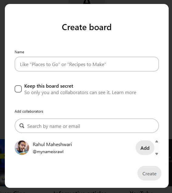 Creating a board on Pinterest (step 3)