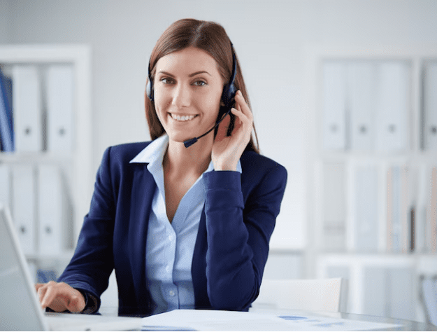 a woman working on customer support