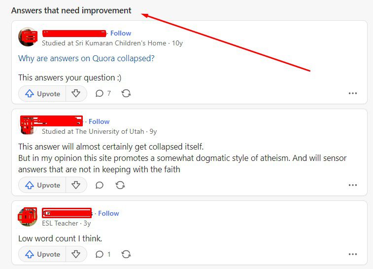Collapsed answers on Quora