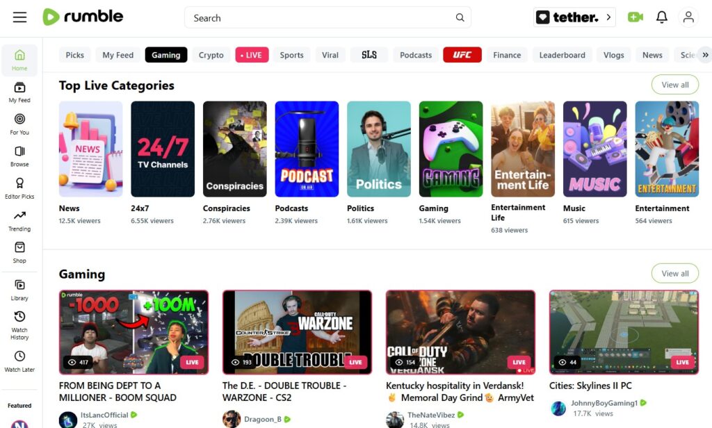 Rumble home page