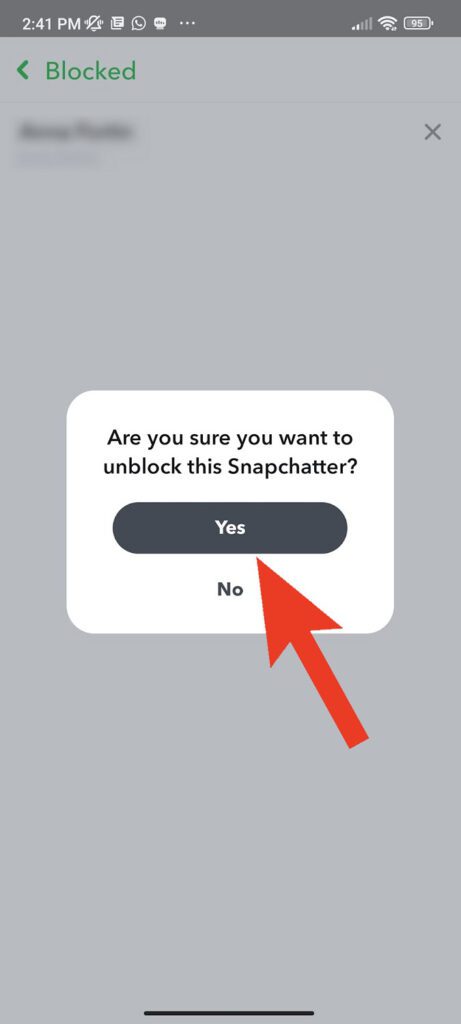 Snapchat prompt asking to confirm unblocking