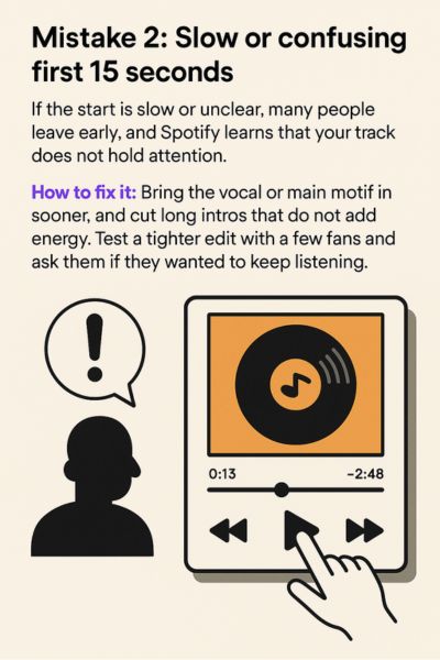 first 15 seconds on Spotify are confusing. how to fix it.