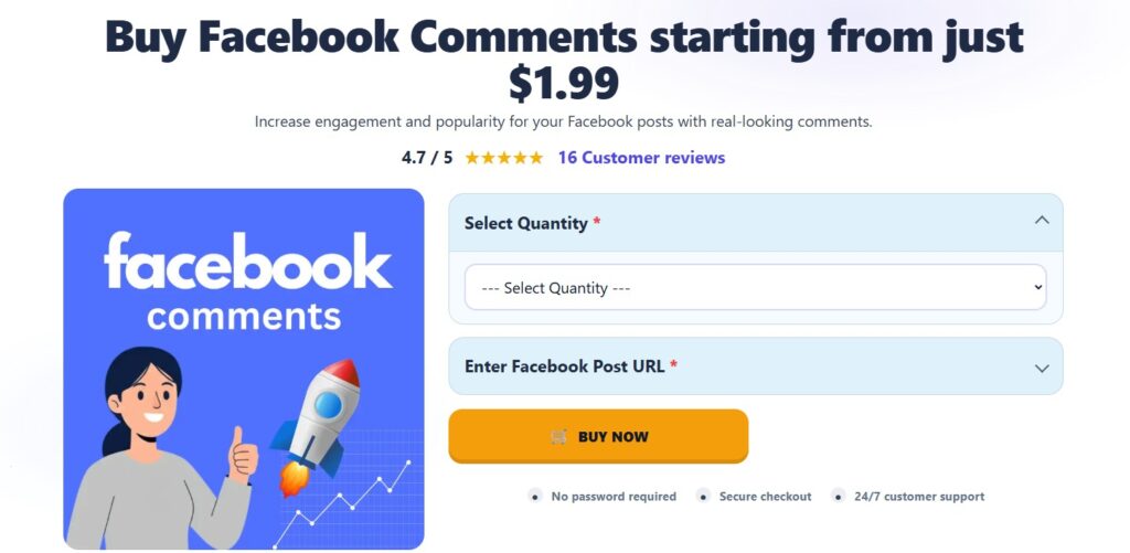Buy Facebook Comments service page from Socioblend website.