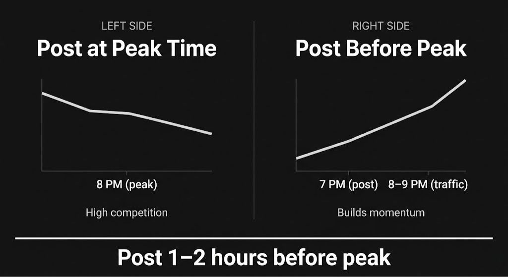 Publish 1 to 2 hours before peak time