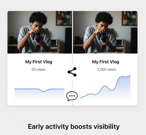 YouTube video growth comparison showing how early activity increases views and visibility