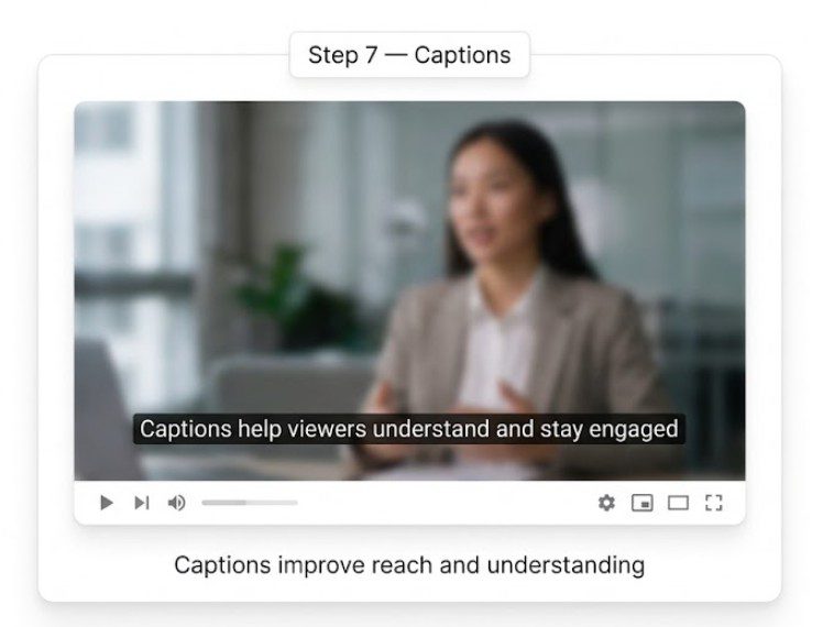 Example of YouTube video player with captions enabled, showing how subtitles help viewers understand content and improve engagement and retention