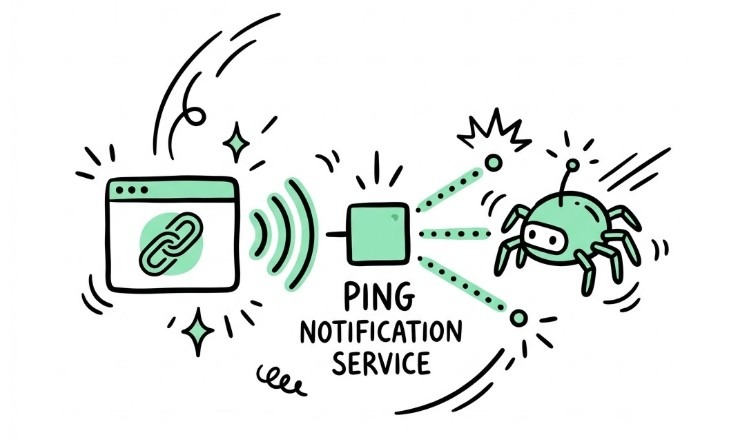 Ping service notifying search engine crawler to discover a backlink page
