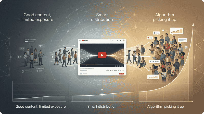 Example of buying YouTube views using targeted audience distribution to increase watch time, engagement, and organic video growth