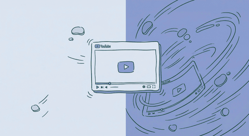 Why YouTube Views from India Are Cheaper (Explained) A split illustration showing a YouTube video with low activity on one side and strong swirling pull on the other, representing how the same views have different value based on audience location.