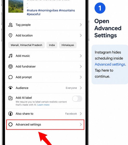 Instagram advanced settings