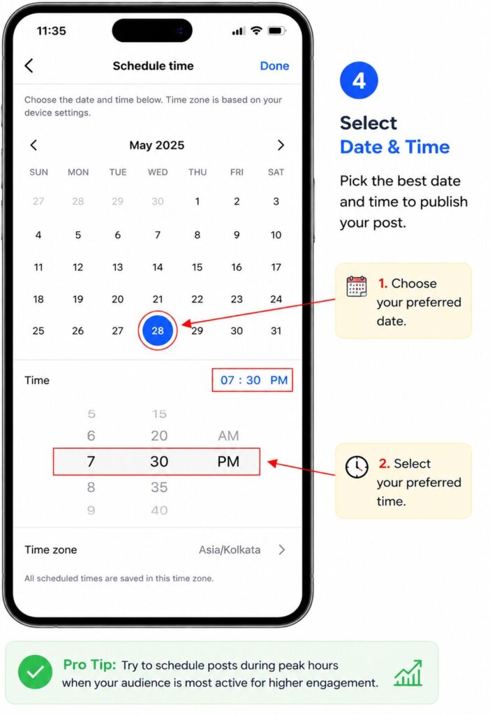 select date and time for your schedule posts.