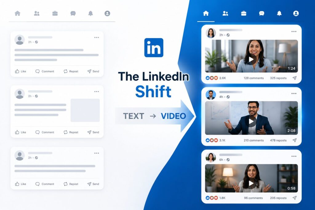 LinkedIn's shift from traditional text posts to engaging video content, highlighting the growing importance of video on the platform.