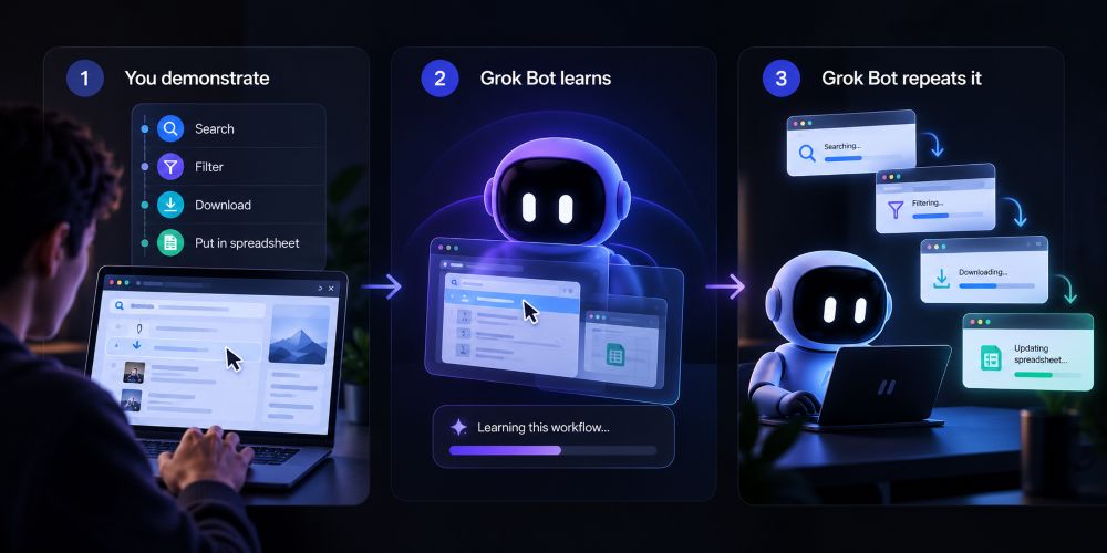 Grok Bot can learn a workflow by watching you